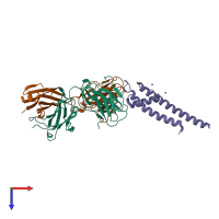 PDB entry 2itc coloured by chain, top view.