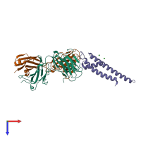 PDB entry 2itd coloured by chain, top view.