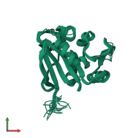 PDB entry 2ith coloured by chain, ensemble of 20 models, front view.