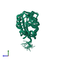 PDB entry 2ith coloured by chain, ensemble of 20 models, side view.