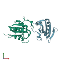 PDB entry 2itj coloured by chain, front view.