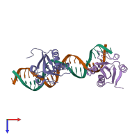 PDB entry 2itl coloured by chain, top view.