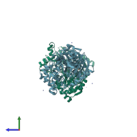 PDB entry 2itm coloured by chain, side view.