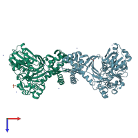 PDB entry 2itm coloured by chain, top view.