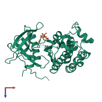 PDB entry 2itv coloured by chain, top view.