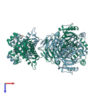 PDB entry 2iu0 coloured by chain, top view.