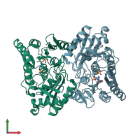 PDB entry 2iu4 coloured by chain, front view.