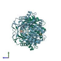 PDB entry 2iu4 coloured by chain, side view.