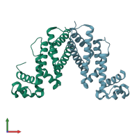 PDB entry 2iu5 coloured by chain, front view.