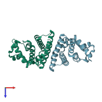 PDB entry 2iu5 coloured by chain, top view.