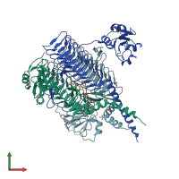 PDB entry 2iu8 coloured by chain, front view.