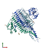 PDB entry 2iua coloured by chain, front view.