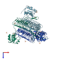 PDB entry 2iua coloured by chain, top view.