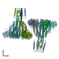 PDB entry 2iub coloured by chain, front view.