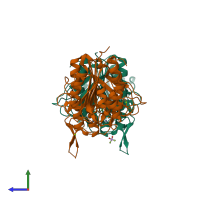 PDB entry 2iuc coloured by chain, side view.