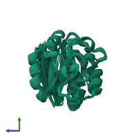 PDB entry 2iue coloured by chain, ensemble of 20 models, side view.