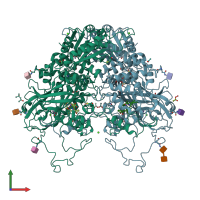 PDB entry 2iuf coloured by chain, front view.