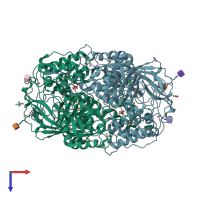PDB entry 2iuf coloured by chain, top view.