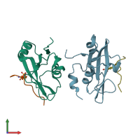 PDB entry 2iui coloured by chain, front view.