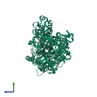 PDB entry 2iuj coloured by chain, side view.