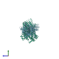 PDB entry 2iuk coloured by chain, side view.