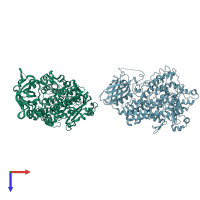PDB entry 2iuk coloured by chain, top view.