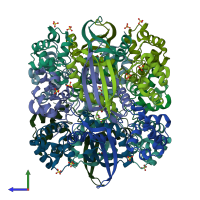 PDB entry 2iuo coloured by chain, side view.