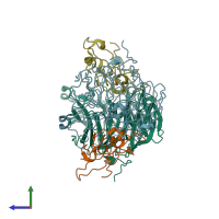 PDB entry 2iup coloured by chain, side view.