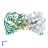 PDB entry 2iup coloured by chain, top view.