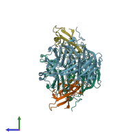 PDB entry 2iuq coloured by chain, side view.