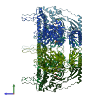 PDB entry 2iuu coloured by chain, side view.