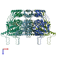 PDB entry 2iuu coloured by chain, top view.