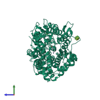 PDB entry 2iux coloured by chain, side view.