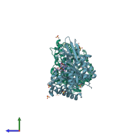 PDB entry 2iuz coloured by chain, side view.