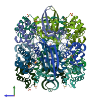 PDB entry 2iv1 coloured by chain, side view.