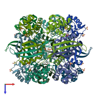 PDB entry 2iv1 coloured by chain, top view.