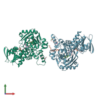 PDB entry 2ivd coloured by chain, front view.