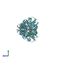 PDB entry 2ivd coloured by chain, side view.