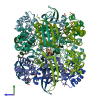 PDB entry 2ivg coloured by chain, side view.