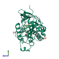 PDB entry 2ivj coloured by chain, side view.