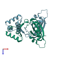 PDB entry 2ivm coloured by chain, top view.