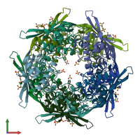 PDB entry 2ivq coloured by chain, front view.