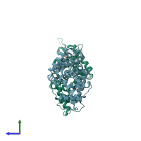 PDB entry 2ivx coloured by chain, side view.