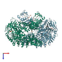 PDB entry 2iw3 coloured by chain, top view.