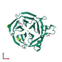 PDB entry 2iwa coloured by chain, front view.