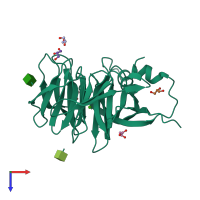 PDB entry 2iwa coloured by chain, top view.