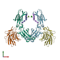 PDB entry 2iwg coloured by chain, front view.