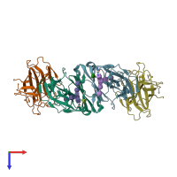 PDB entry 2iwg coloured by chain, top view.
