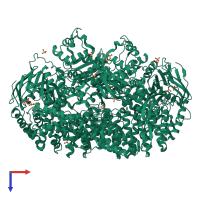 Homo dimeric assembly 1 of PDB entry 2iwh coloured by chemically distinct molecules, top view.