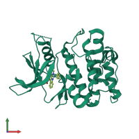 Monomeric assembly 1 of PDB entry 2iwi coloured by chemically distinct molecules, front view.